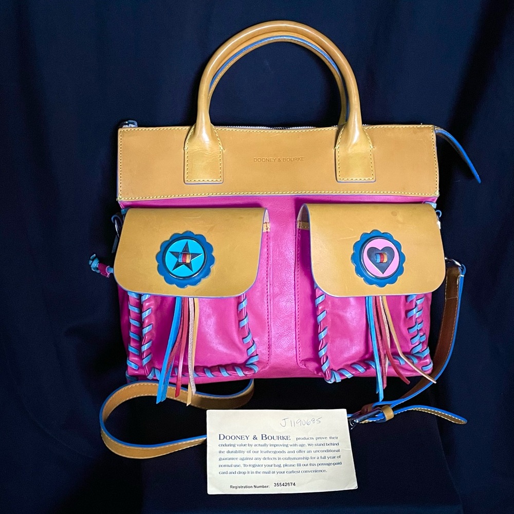 Dooney and Bourke Bolero Florentine Leather Bag Pink and Sunflower yellow
